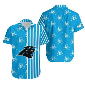 Carolina Panthers Stripes And Skull Hawaii Shirt Summer Collection, NFL Hawaiian Shirt Moonbestprint
