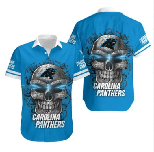 Carolina Panthers Sugar Skull Nfl Gift For Fan Hawaiian Graphic Print Short Sleeve Hawaiian Shirt, NFL Hawaiian Shirt Moonbestprint
