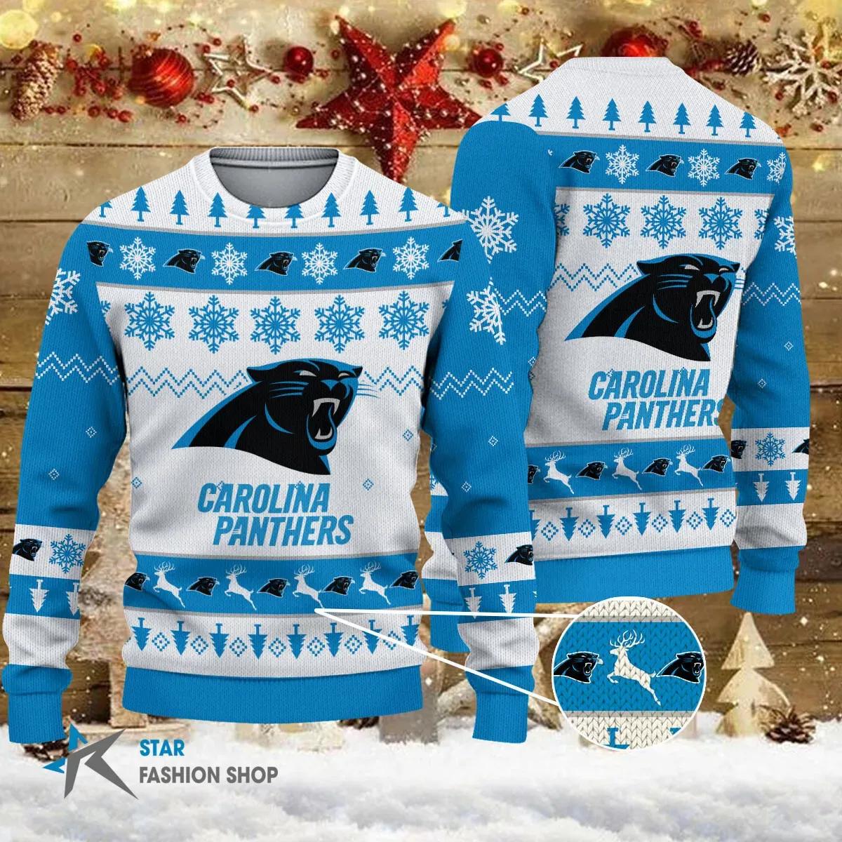 Carolina Panthers Ugly Christmas Sweater, NFL Christmas Sweater Moonbestprint