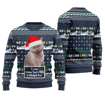 Cat I'm the Reason Santa Has a Naughty List Ugly Christmas Sweater - Moonbestprint
