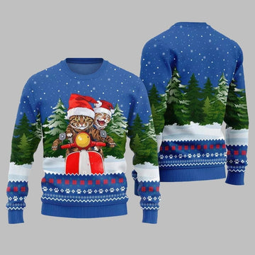 Cat Riding Motorcycle Ugly Sweater 2026 Christmas - Moonbestprint