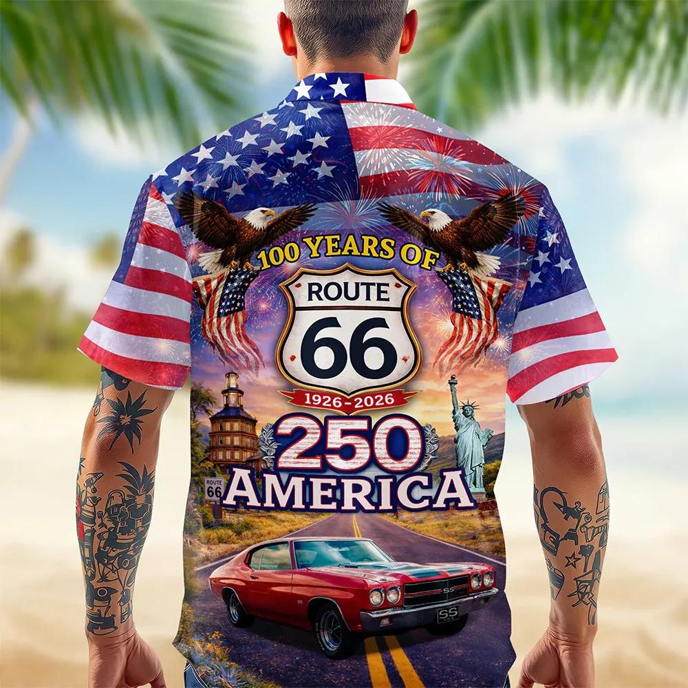 Celebrate 100 Years of Road Route 66 and America 250th Anniversary Custom Car Photo Hawaiian Shirt, 250th Anniversary Gift Moonbestprint