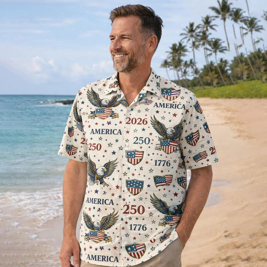 America's 250th Anniversary Personalized Patriotic Hawaiian Shirt, 250th Anniversary Gift Moonbestprint