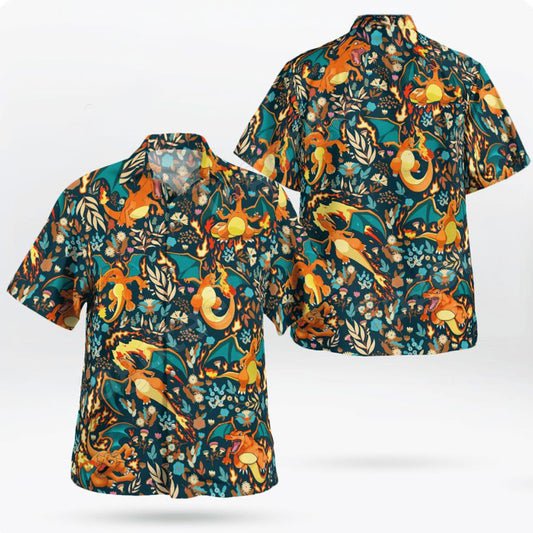 Charizard Flame Tropical Dark Floral Hawaiian Shirt – Moonbestprint