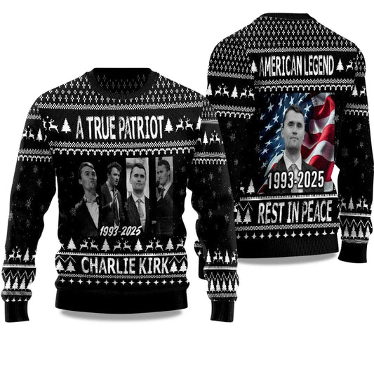 2026 Charlie Kirk A True Patriot 1993 - Ugly Christmas Sweater Moonbestprint