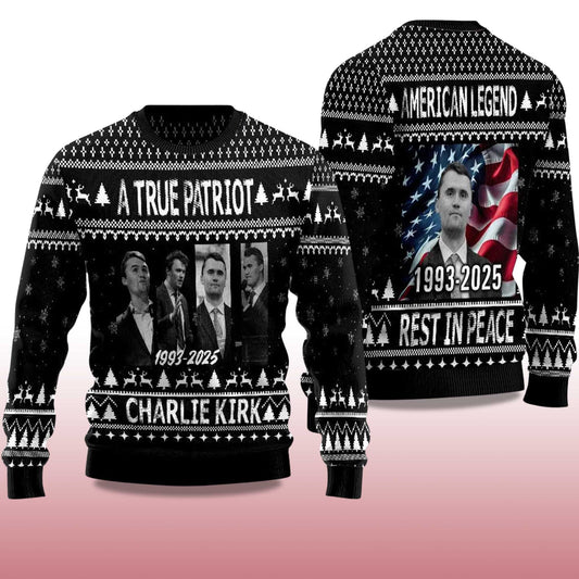 2026 Charlie Kirk A True Patriot 1993 - Ugly Christmas Sweater Moonbestprint