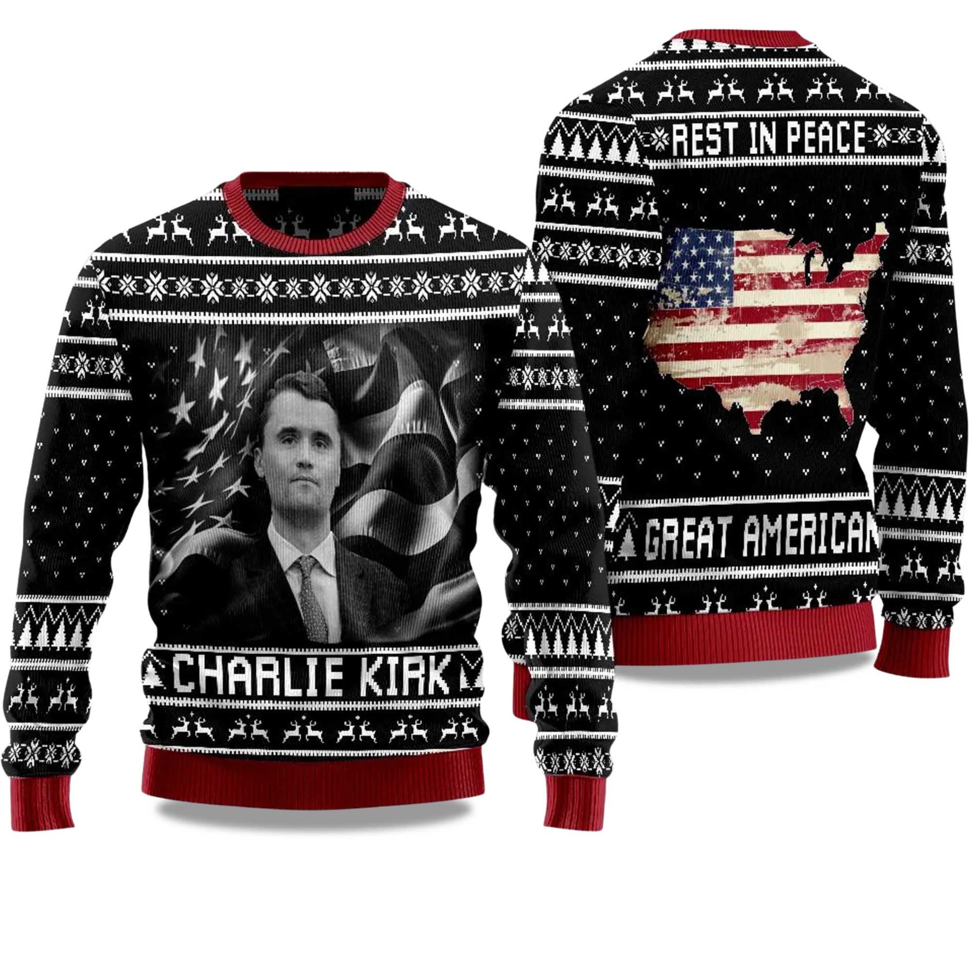 2026 Charlie Kirk Rest In Peace Great America Ugly Christmas Sweater Moonbestprint