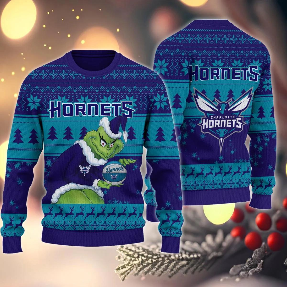 Charlotte Hornets Grinch Stolen Ugly Christmas Sweater, NBA Chritsmas Sweater Moonbestprint
