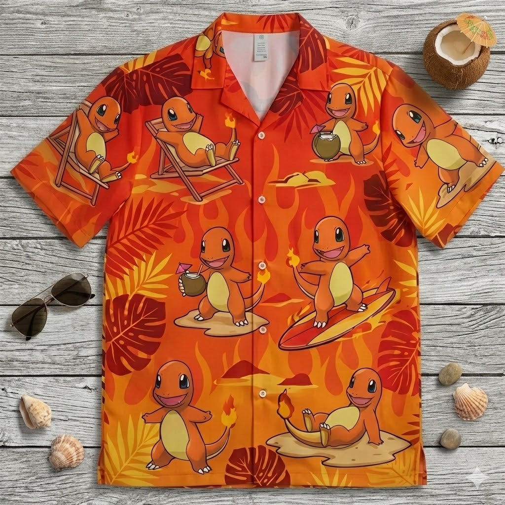 Charmander Fire Surf Summer 2026 Hawaiian Shirt – Moonbestprint