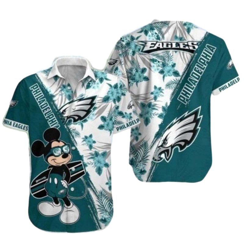 Philadelphia Eagles Mickey Cheerful Character Hawaiian Shirt - Moonbestprint