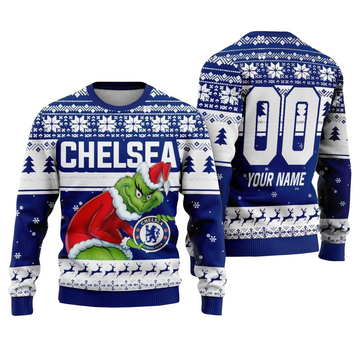 Chelsea Grinch Ugly Christmas Sweater Custom Number & Name – Moonbestprint