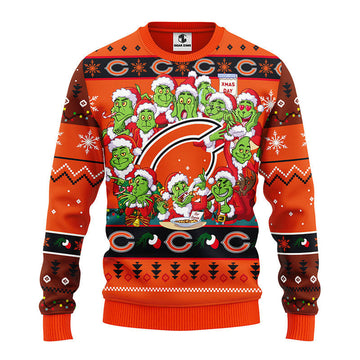 Chicago Bears 12 Grinch Xmas Day Ugly Christmas Sweater, Grinch Xmas Sweater Moonbestprint