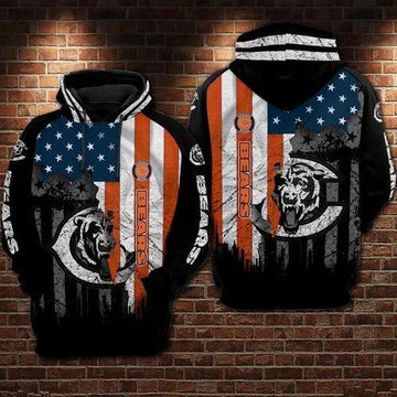 Chicago Bears American Flag 3D Hoodie, NFL Hoodie Moonbestprint