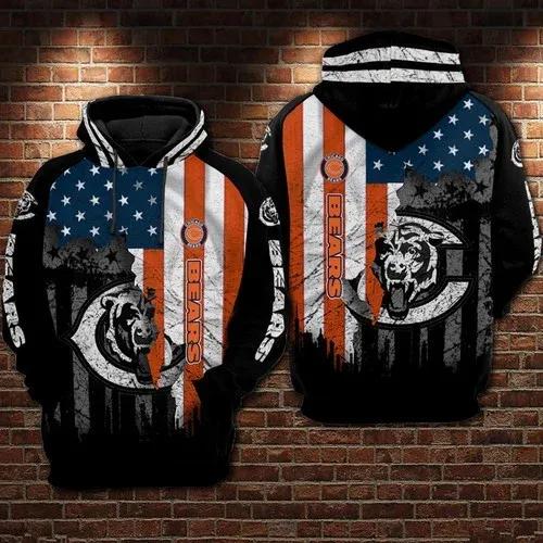 Chicago Bears American Flag 3D Hoodie, NFL Hoodie Moonbestprint