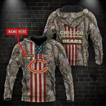 Chicago Bears American Flag Personalized Hoodie, NFL Hoodie Moonbestprint