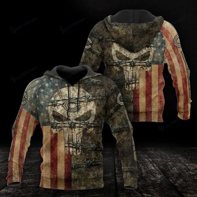 Chicago Bears American Flag Skull 3D Hoodie, NFL Hoodie Moonbestprint