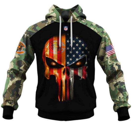 Chicago Bears Army Camouflage American Flag Punisher AOP Hoodie -  Moonbestprint