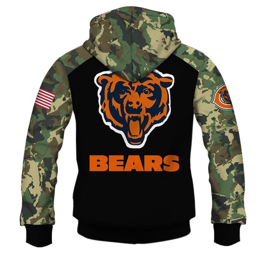 Chicago Bears Army Camouflage American Flag Punisher AOP Hoodie -  Moonbestprint