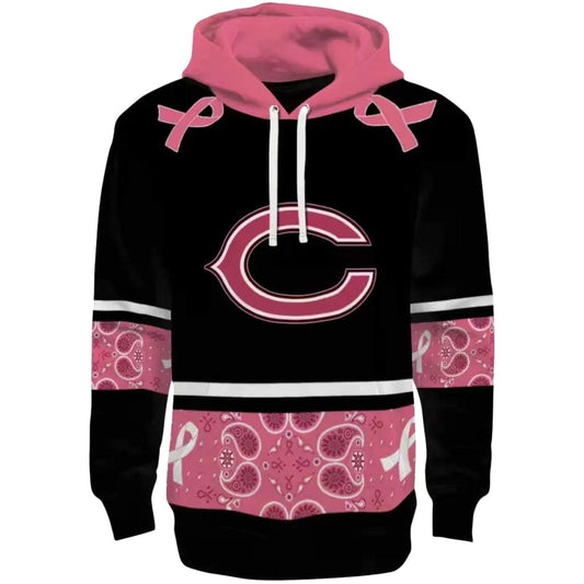 Chicago Bears Awareness Ribbon Black Pink AOP Hoodie -  Moonbestprint