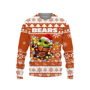 Chicago Bears Baby Yoda Star Wars Ugly Christmas Sweater, NFL Christmas Sweater Moonbestprint