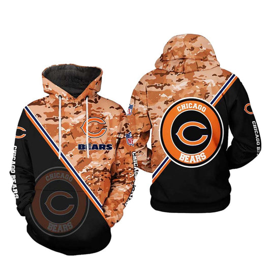 Chicago Bears Big Logo And Camo Pattern AOP Hoodie -  Moonbestprint