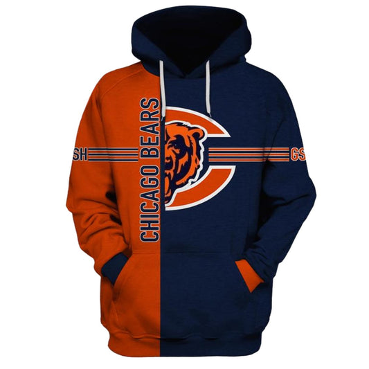 Chicago Bears Big Logo Blue Orange AOP Hoodie -  Moonbestprint