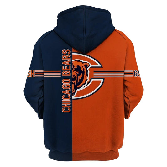 Chicago Bears Big Logo Blue Orange AOP Hoodie -  Moonbestprint