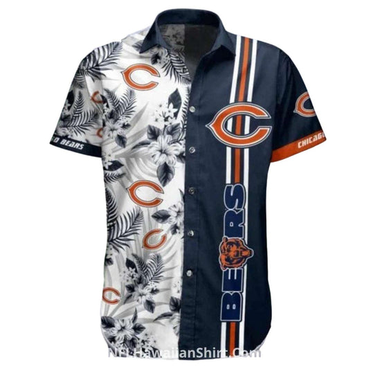 Chicago Bears Black And White Floral Hawaiian Shirt - Moonbestprint
