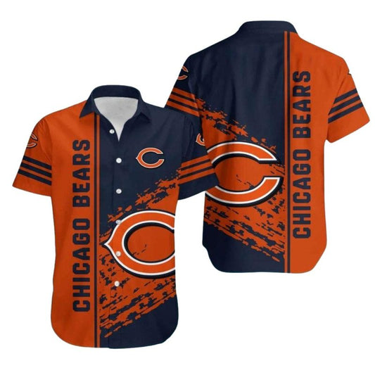 Chicago Bears Bold Stripe Blue And Orange Pattern Hawaiian Shirt - Moonbestprint