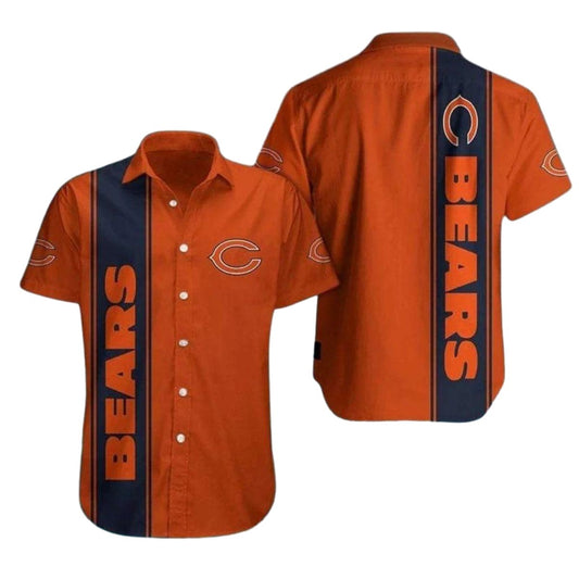 Chicago Bears Bold Striped Team Logo Blue And Orange Hawaiian Shirt - Moonbestprint