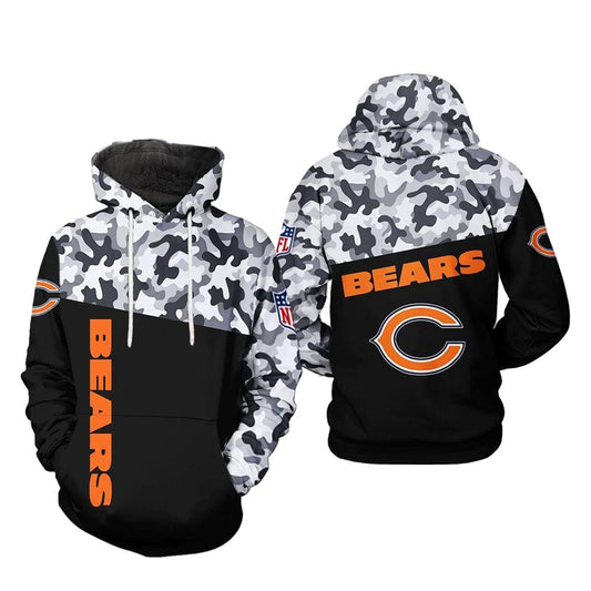 Chicago Bears Camo Veteran And Black AOP Hoodie -  Moonbestprint