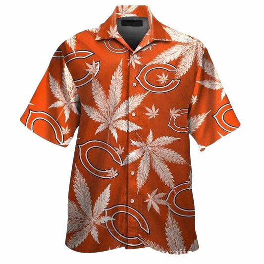 Chicago Bears Cannabis Leaf Orange Hawaiian Shirt - Moonbestprint
