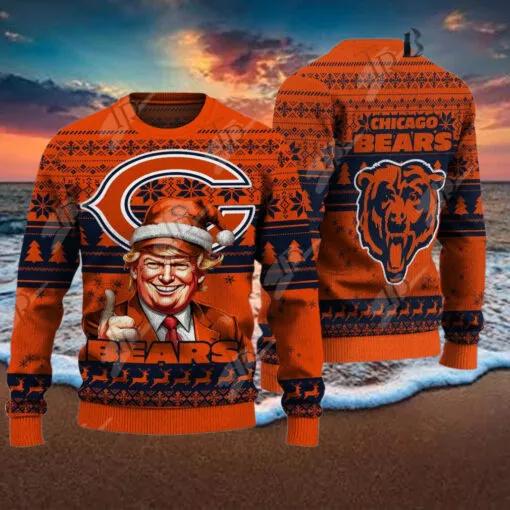 Chicago Bears Christmas Donald Trump Ugly Christmas Sweater, NFL Chritsmas Sweater Moonbestprint