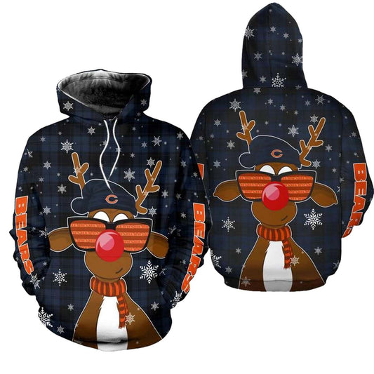 Chicago Bears Christmas Reindeer Sunglasses AOP Hoodie -  Moonbestprint