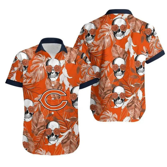 Chicago Bears Coconut Leaves And Skulls Hawaii Shirt Summer Collection, NFL Hawaiian Shirt Moonbestprint