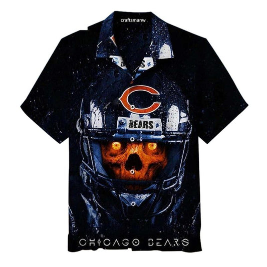 Chicago Bears Dark Skull Football Helmet Hawaiian Shirt - Moonbestprint