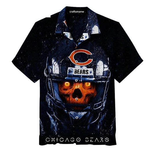 Chicago Bears Dark Skull Football Helmet Hawaiian Shirt - Moonbestprint
