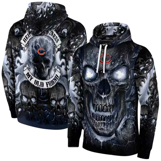 Chicago Bears Demonic Skull Blue Black AOP Hoodie -  Moonbestprint
