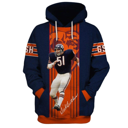Chicago Bears Dick Butkus 51 Jersey with Signature AOP Hoodie -  Moonbestprint