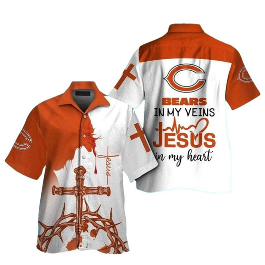 Chicago Bears Faithful Spirit Cross Bears In My Veins Hawaiian Shirt - Moonbestprint