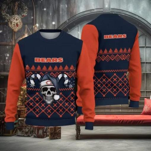 Chicago Bears Fans Skull Fabric Ugly Christmas Sweater, NFL Chritsmas Sweater Moonbestprint
