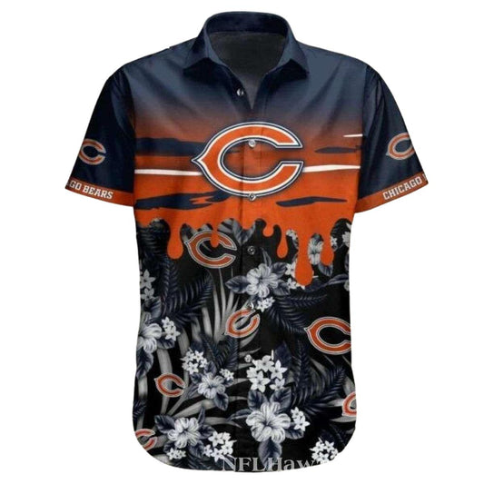 Chicago Bears Floral Stripe Hawaiian Shirt - Moonbestprint