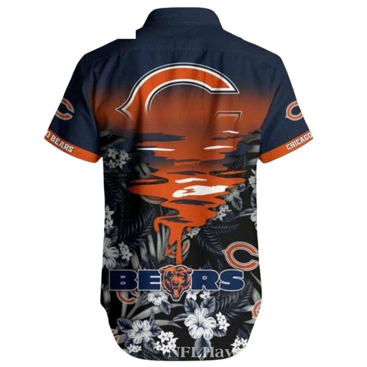 Chicago Bears Floral Stripe Hawaiian Shirt - Moonbestprint