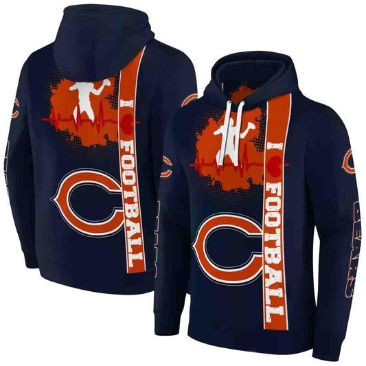 Chicago Bears Football Heartbeat Blue AOP Hoodie -  Moonbestprint