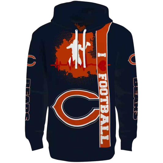 Chicago Bears Football Heartbeat Blue AOP Hoodie -  Moonbestprint