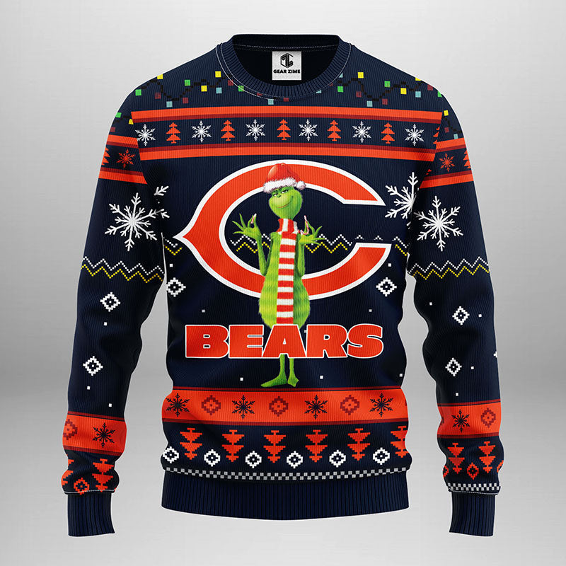 Chicago Bears Funny Grinch Ugly Christmas Sweater, Grinch Xmas Sweater Moonbestprint