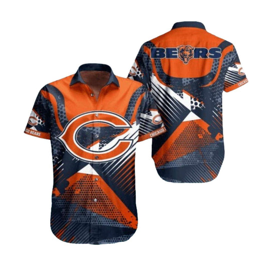 Chicago Bears Geometric And Striped Logo Hawaiian Shirt - Moonbestprint