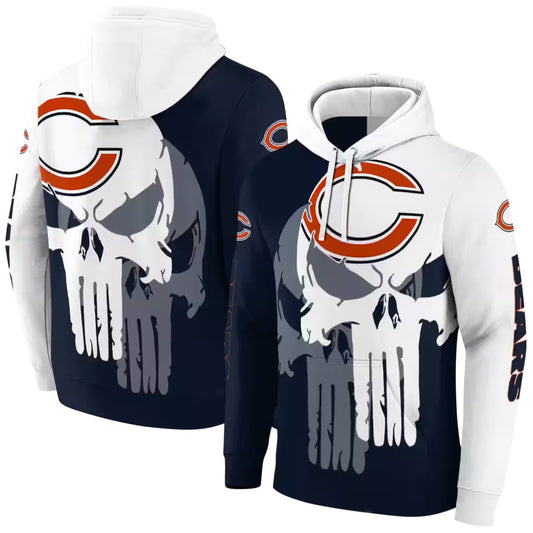 Chicago Bears Graphic Punisher Blue White AOP Hoodie -  Moonbestprint