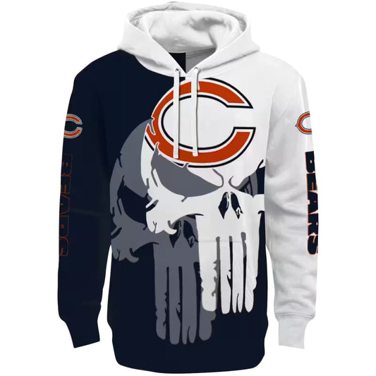 Chicago Bears Graphic Punisher Blue White AOP Hoodie -  Moonbestprint