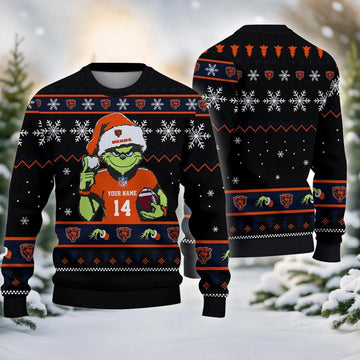 Chicago Bears Grinch Custom Ugly Christmas Sweater, NFL Christmas Sweater Moonbestprint